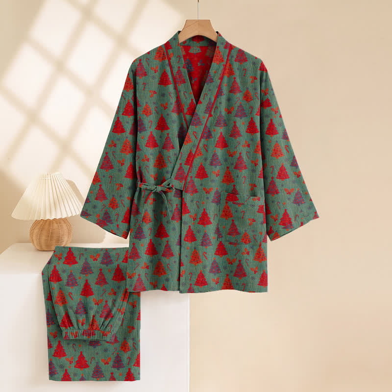 Christmas Tree Cotton Kimono Loungewear Set