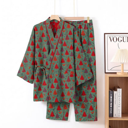 Christmas Tree Cotton Kimono Loungewear Set