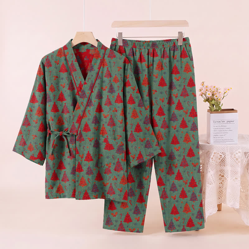 Christmas Tree Cotton Kimono Loungewear Set