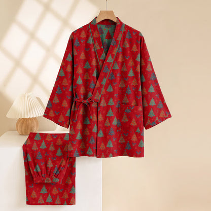 Christmas Tree Cotton Kimono Loungewear Set