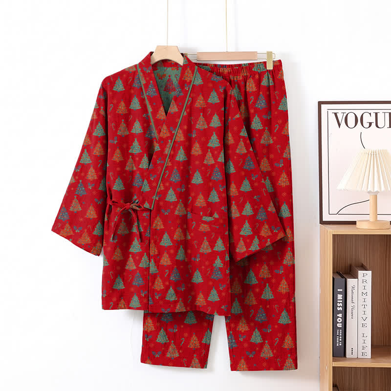 Christmas Tree Cotton Kimono Loungewear Set
