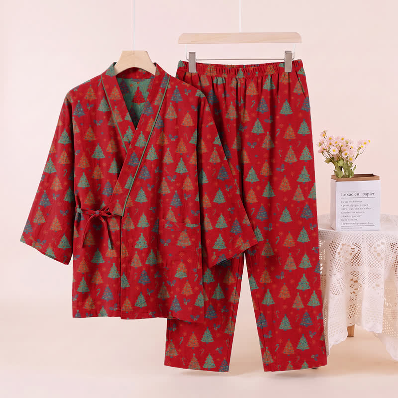 Christmas Tree Cotton Kimono Loungewear Set