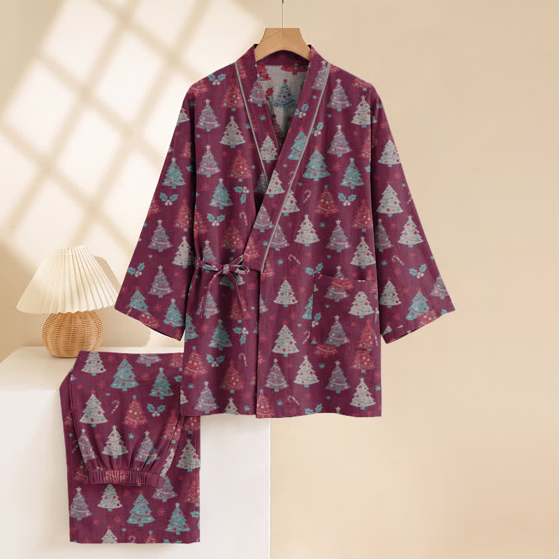 Christmas Tree Cotton Kimono Loungewear Set
