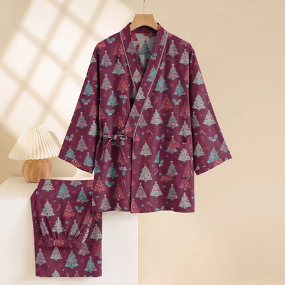 Christmas Tree Cotton Kimono Loungewear Set