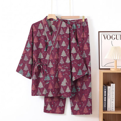 Christmas Tree Cotton Kimono Loungewear Set