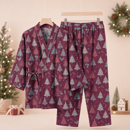 Christmas Tree Cotton Kimono Loungewear Set
