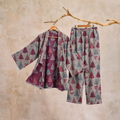 Christmas Tree Cotton Kimono Loungewear Set