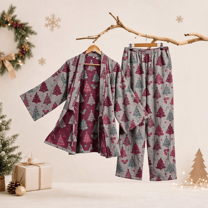 Christmas Tree Cotton Kimono Loungewear Set