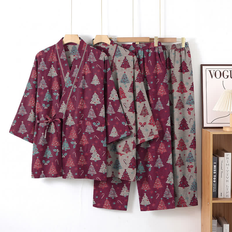 Christmas Tree Cotton Kimono Loungewear Set