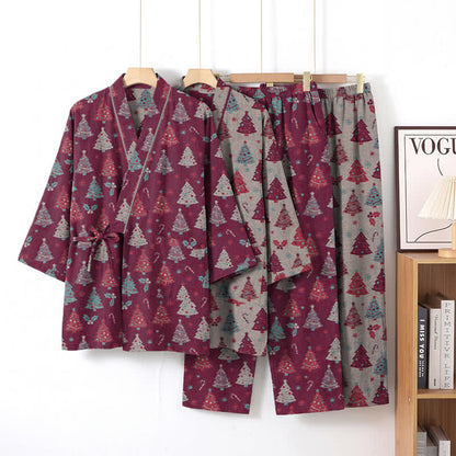 Christmas Tree Cotton Kimono Loungewear Set