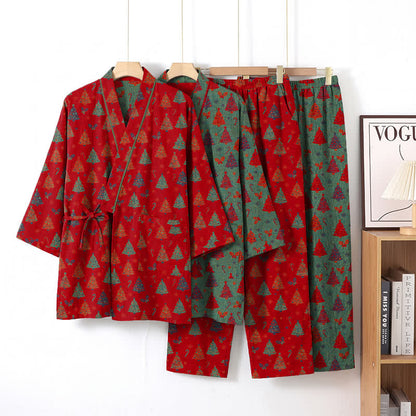 Christmas Tree Cotton Kimono Loungewear Set