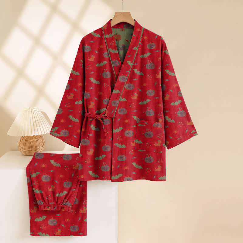 Halloween Pumpkin Bat Cotton Pajama Set