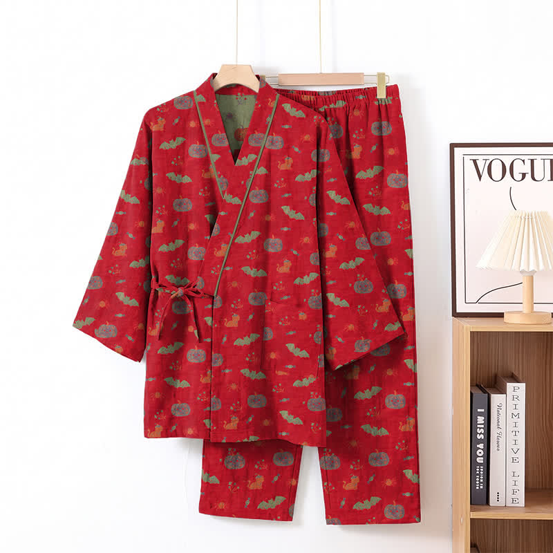 Halloween Pumpkin Bat Cotton Pajama Set