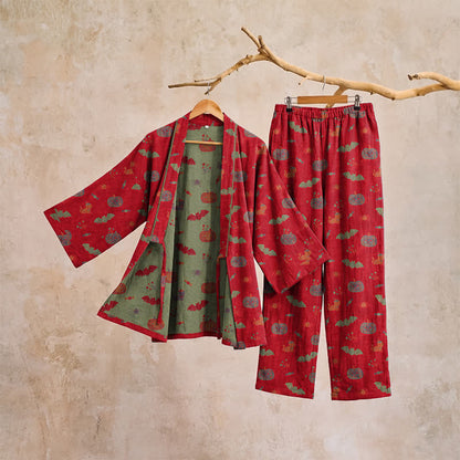 Halloween Pumpkin Bat Cotton Pajama Set