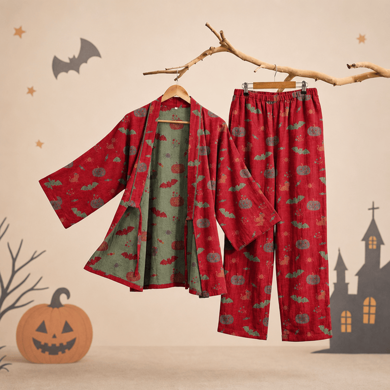 Halloween Pumpkin Bat Cotton Pajama Set