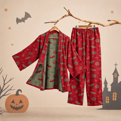 Halloween Pumpkin Bat Cotton Pajama Set