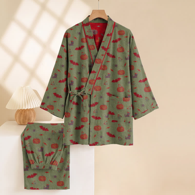 Halloween Pumpkin Bat Cotton Pajama Set
