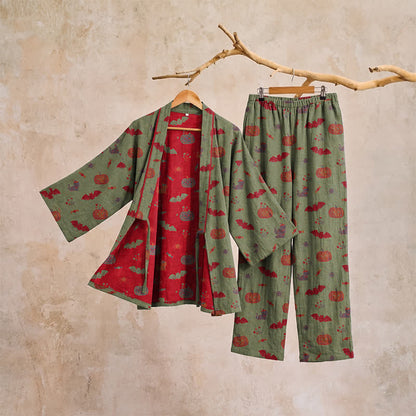 Halloween Pumpkin Bat Cotton Pajama Set