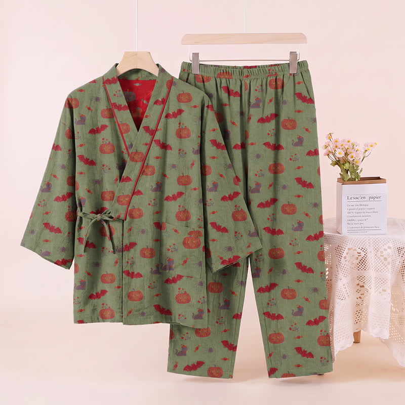 Halloween Pumpkin Bat Cotton Pajama Set