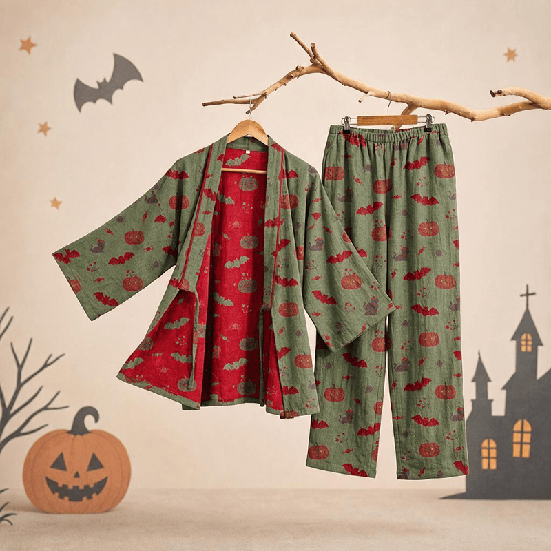 Halloween Pumpkin Bat Cotton Pajama Set
