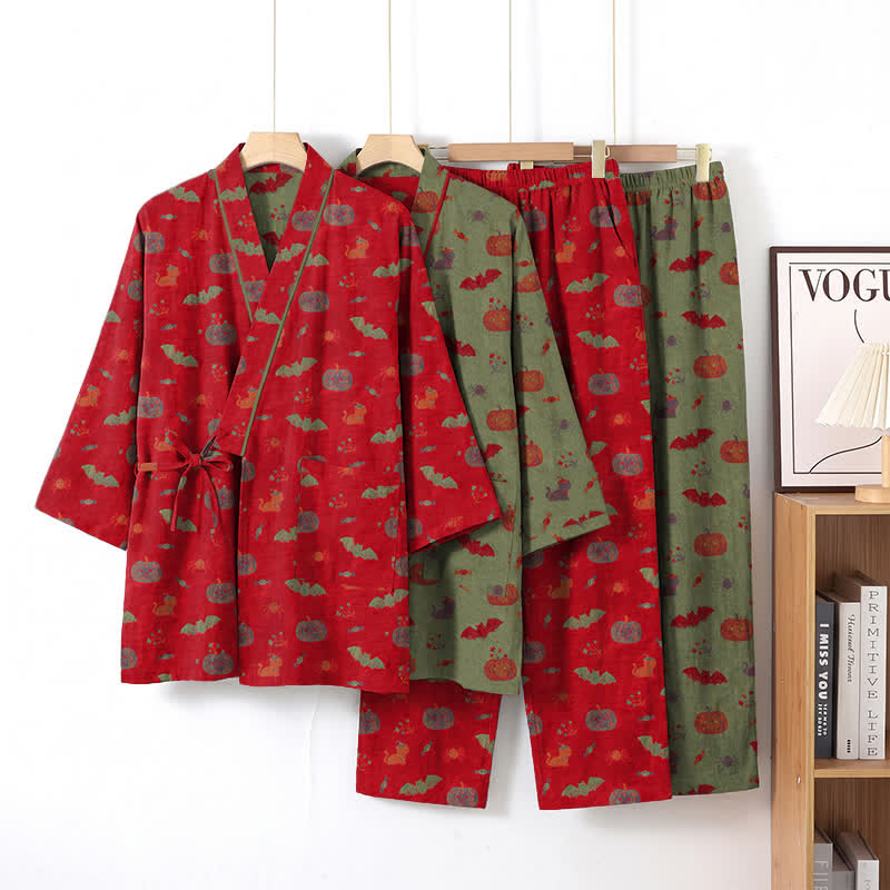 Halloween Pumpkin Bat Cotton Pajama Set