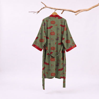 Halloween Pumpkin Cat Cotton Kimono Robe