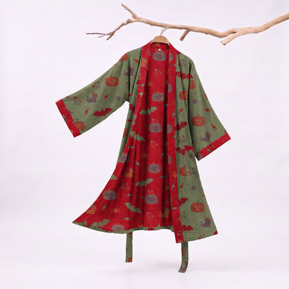 Halloween Pumpkin Cat Cotton Kimono Robe