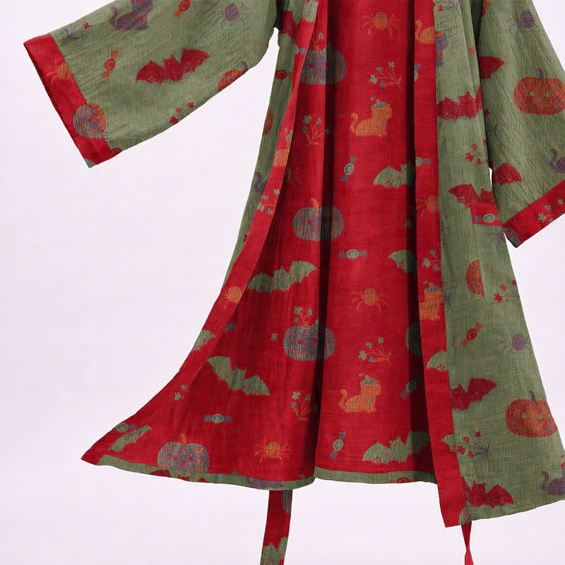 Halloween Pumpkin Cat Cotton Kimono Robe