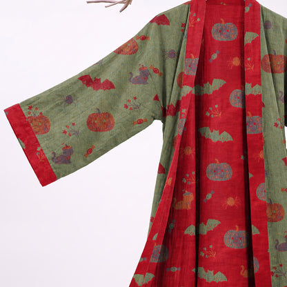 Halloween Pumpkin Cat Cotton Kimono Robe