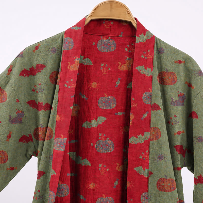 Halloween Pumpkin Cat Cotton Kimono Robe