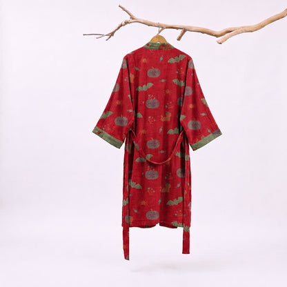 Halloween Pumpkin Cat Cotton Kimono Robe