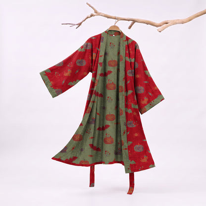 Halloween Pumpkin Cat Cotton Kimono Robe