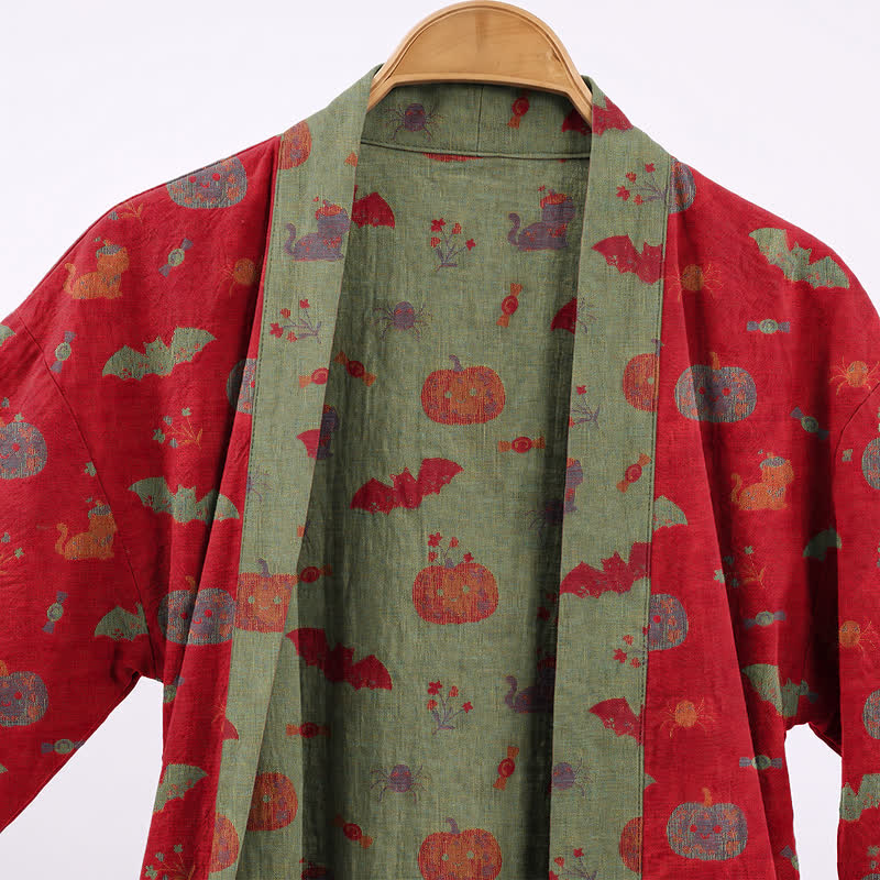 Halloween Pumpkin Cat Cotton Kimono Robe
