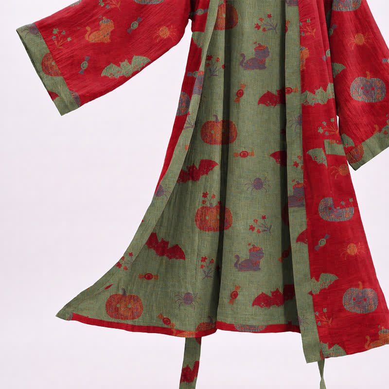 Halloween Pumpkin Cat Cotton Kimono Robe