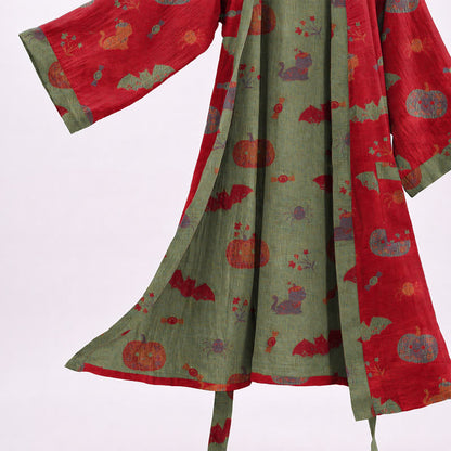 Halloween Pumpkin Cat Cotton Kimono Robe