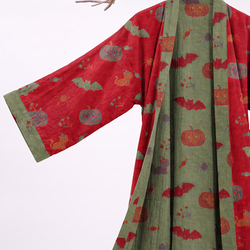 Halloween Pumpkin Cat Cotton Kimono Robe