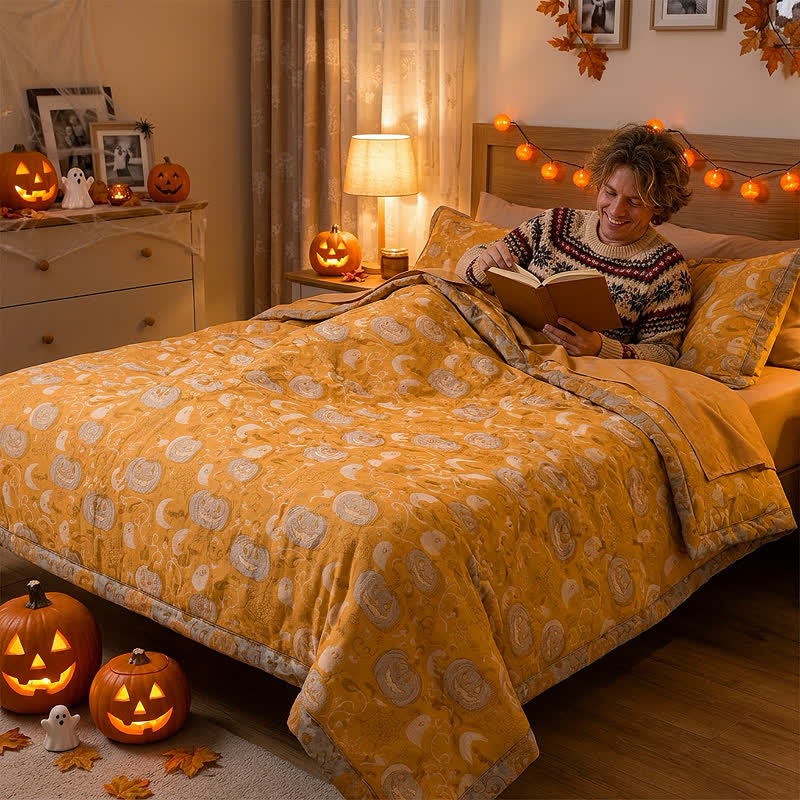 Orange Halloween Pumpkin Cotton Blanket