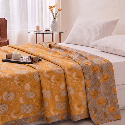 Orange Halloween Pumpkin Cotton Blanket