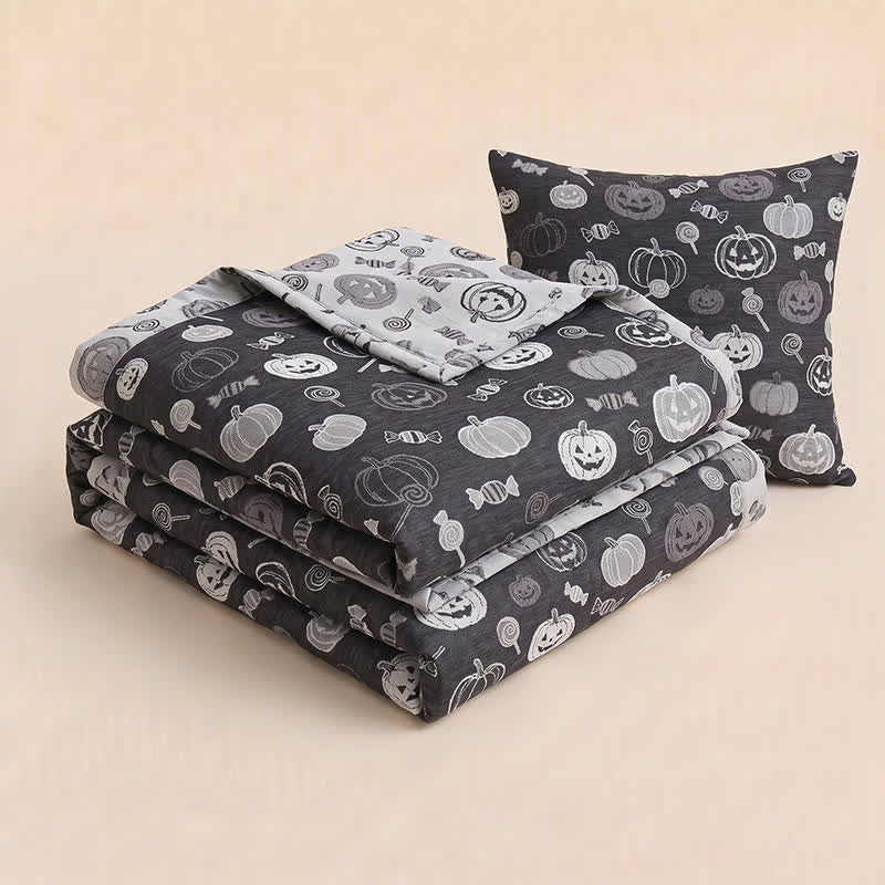 Black Halloween Pumpkin Candy Cotton Blanket