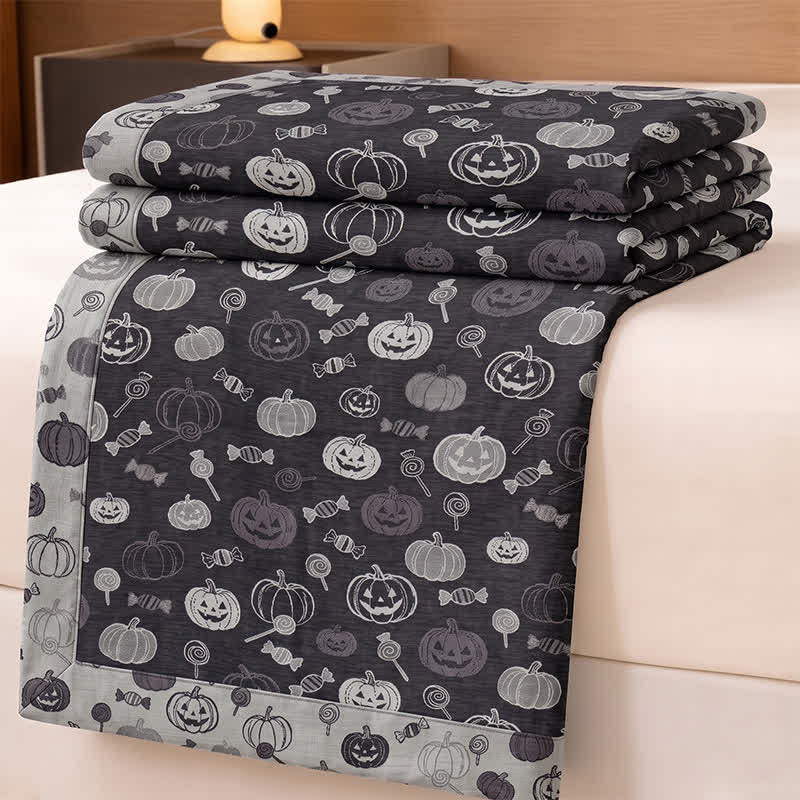 Black Halloween Pumpkin Candy Cotton Blanket
