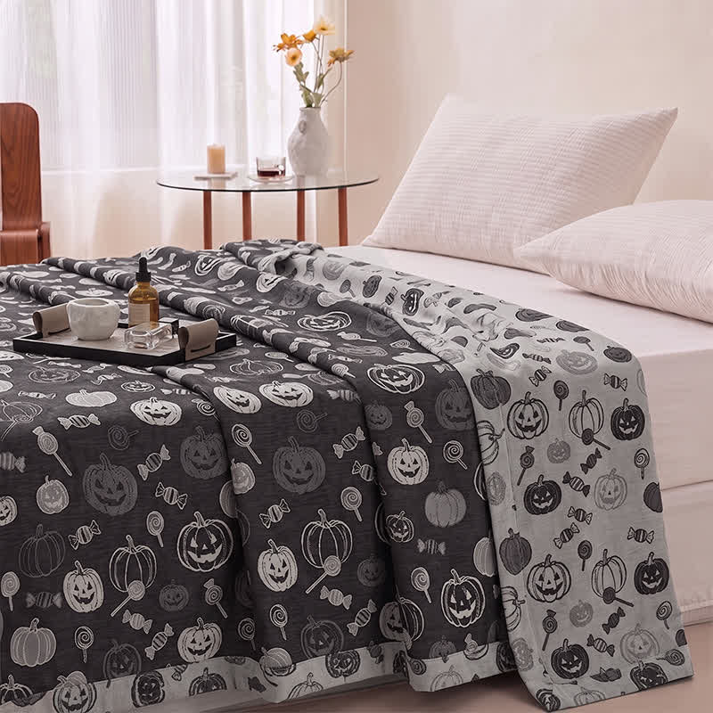 Black Halloween Pumpkin Candy Cotton Blanket