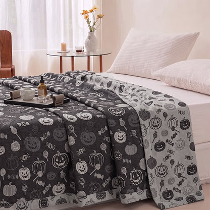 Black Halloween Pumpkin Candy Cotton Blanket