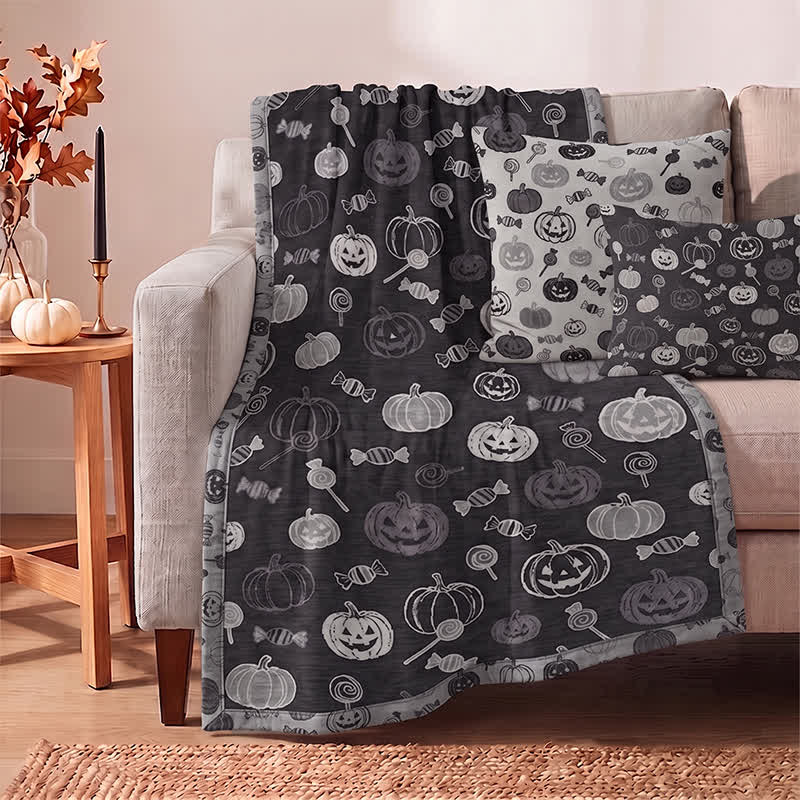 Black Halloween Pumpkin Candy Cotton Blanket