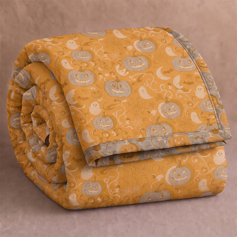 Orange Halloween Pumpkin Cotton Blanket