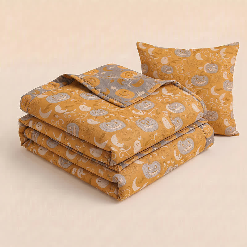 Orange Halloween Pumpkin Cotton Blanket