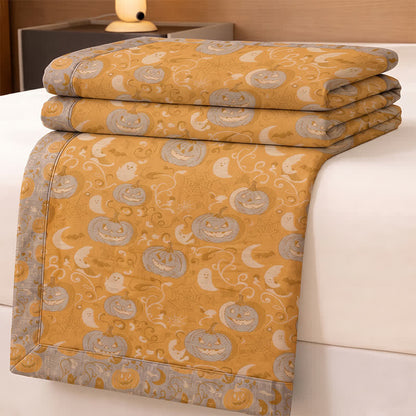 Orange Halloween Pumpkin Cotton Blanket