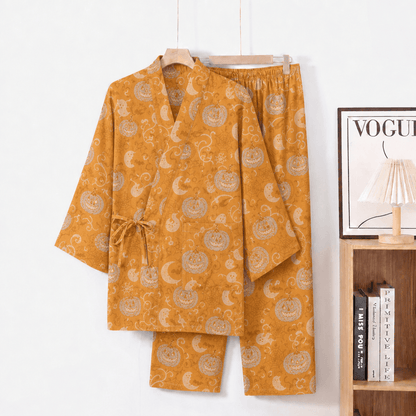 Halloween Pumpkin Ghost Cotton Kimono Pajama Set