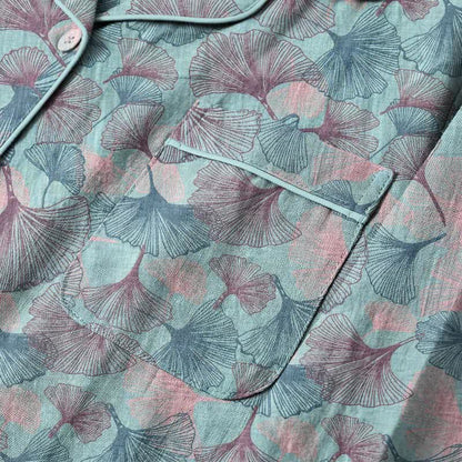 Ginkgo Leaf Cotton Notched‑Collar Loungewear Set