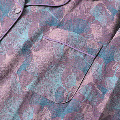 Ginkgo Leaf Cotton Notched‑Collar Loungewear Set
