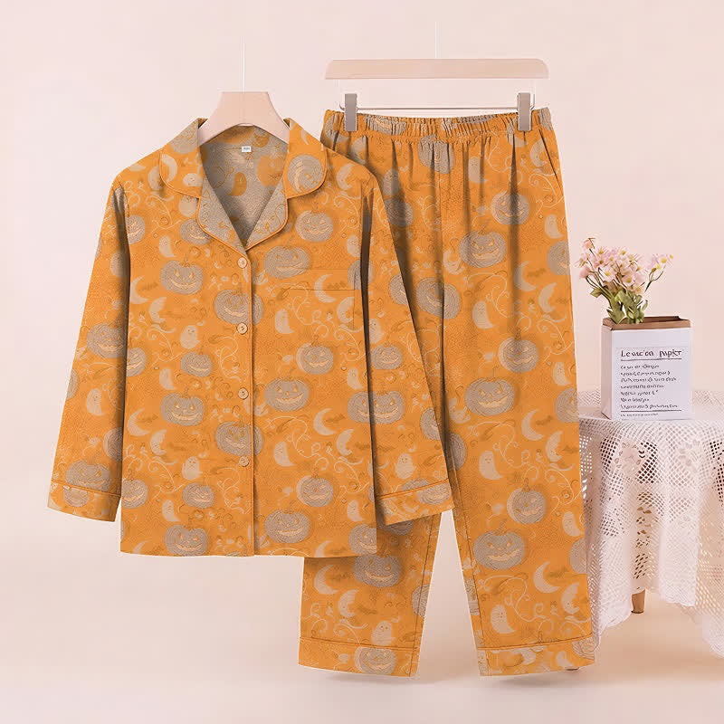 Orange Halloween Pumpkin Cotton Loungewear Set